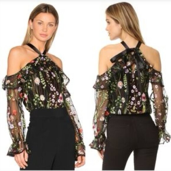 ALEXIS Kylie Black Floral Embroidered Sheer Long Sleeve Blouse Size S - Picture 11 of 11
